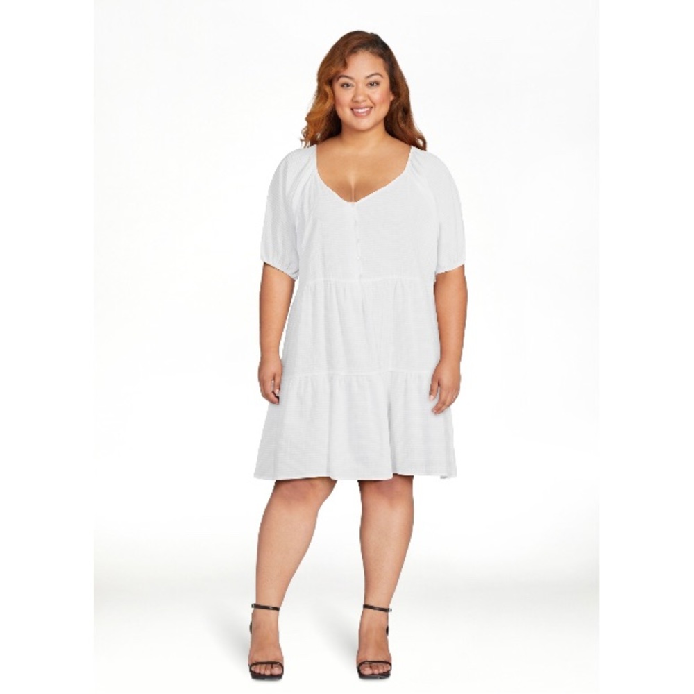 Time and Tru Women's Button Front Tiered Mini Dress